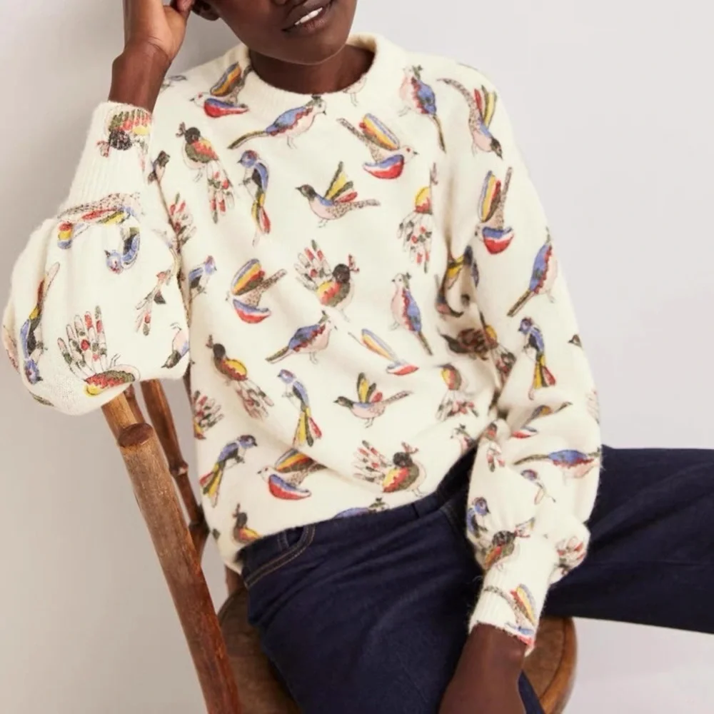 BODEN Blouson Sleeve Fluffy Jumper Ivory Tropic Bird - Picture 2 of 6